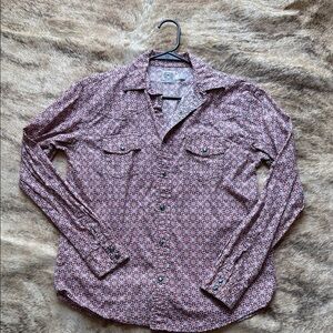 Cinch Orange and Blue Button Down Shirt with Geometric Pattern